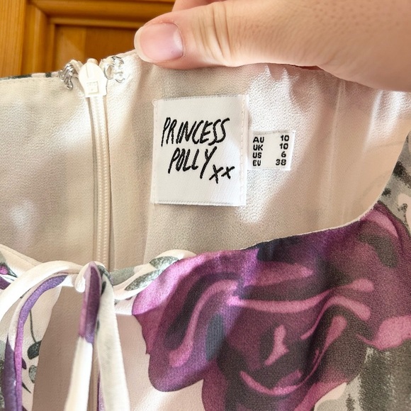 Princess Polly Casetta Mini Dress Dress Cream Sleevless Purple Roses Dress - Picture 2 of 4